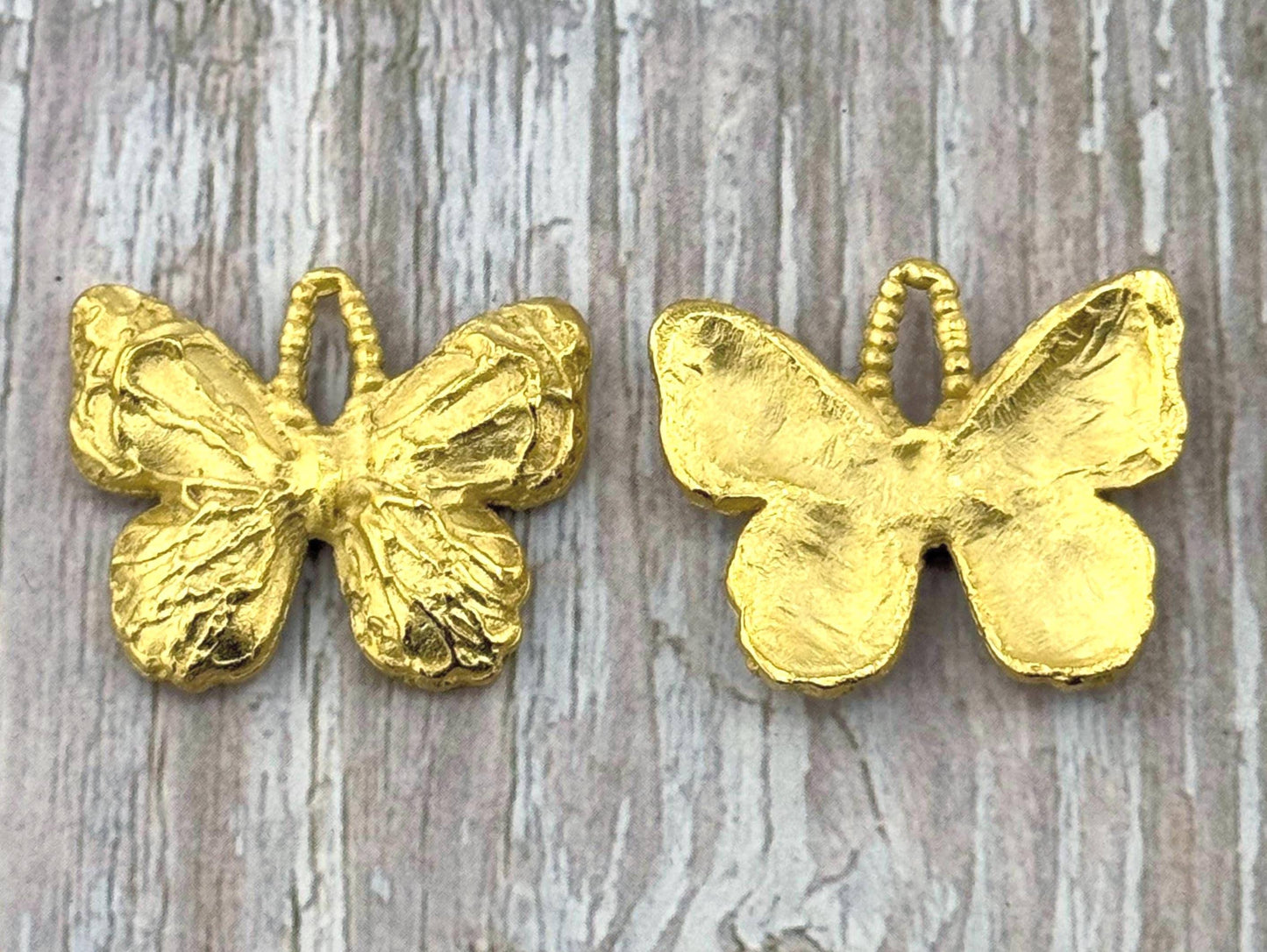 Rustic Butterfly Charm, Satin 18k Gold Plated - ST291