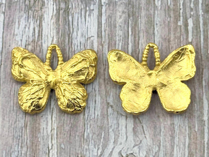 Rustic Butterfly Charm, Satin 18k Gold Plated - ST291