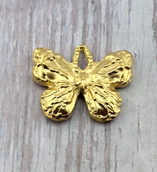 Rustic Butterfly Charm, Satin 18k Gold Plated - ST291