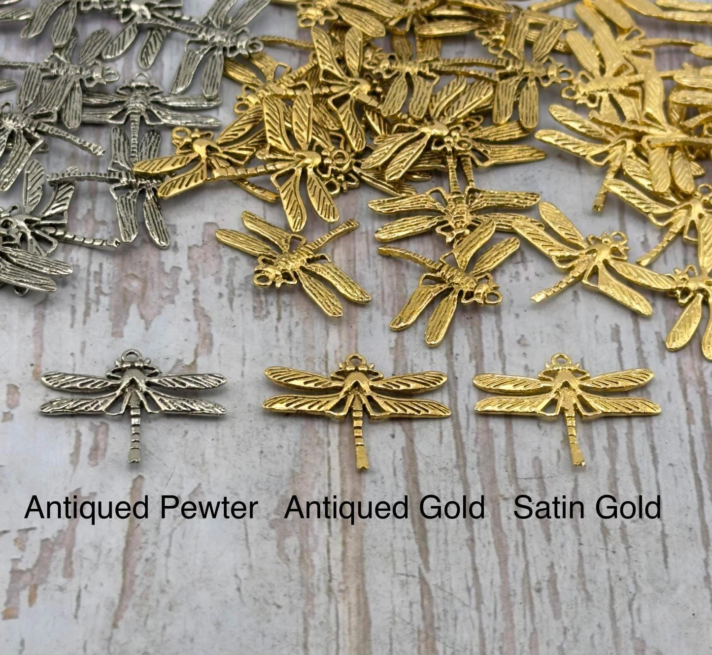 2-Dragonfly Charms, Satin Gold Plated Small Pendants Insects Wholesale Findings, ST687