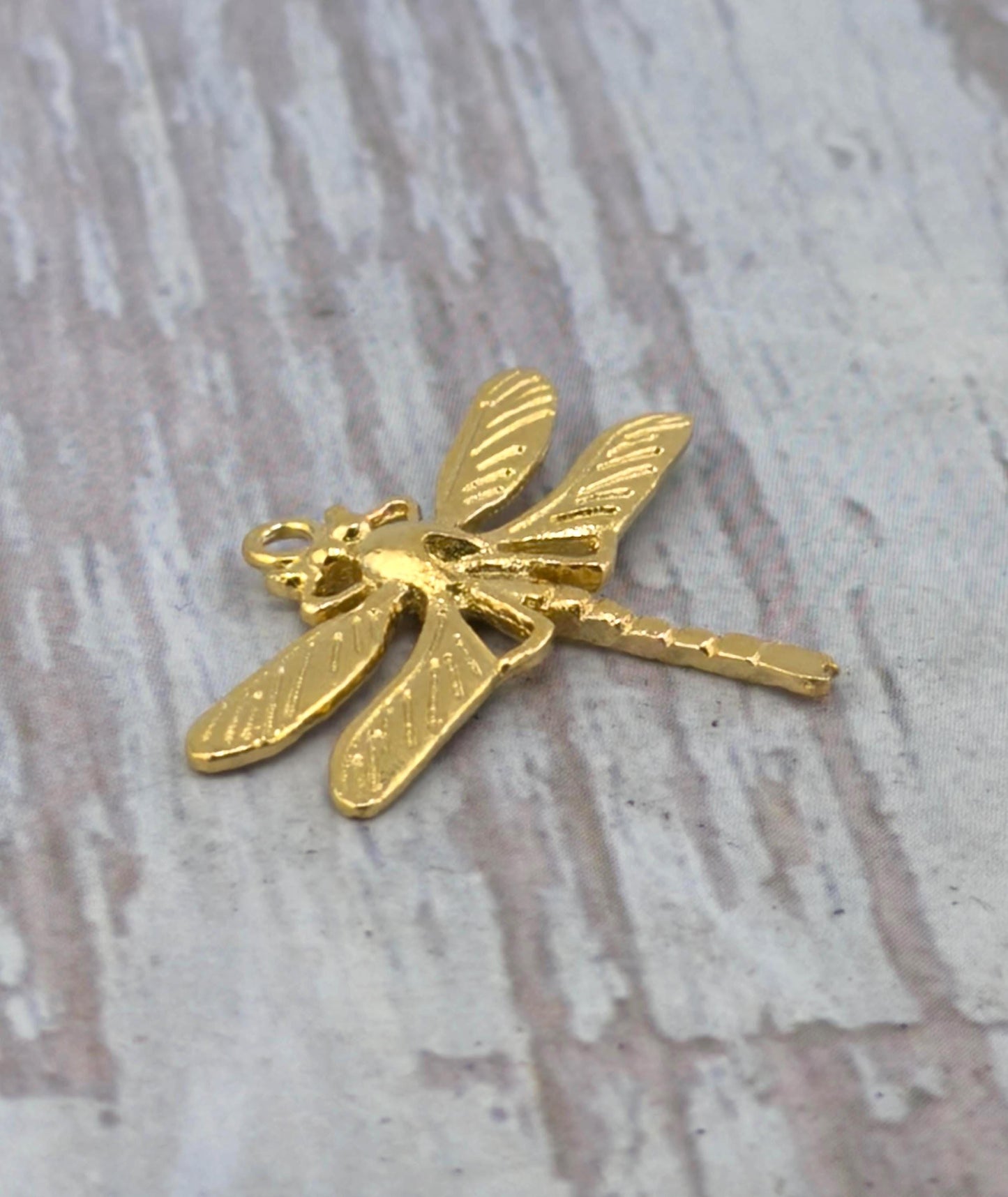2-Dragonfly Charms, Satin Gold Plated Small Pendants Insects Wholesale Findings, ST687
