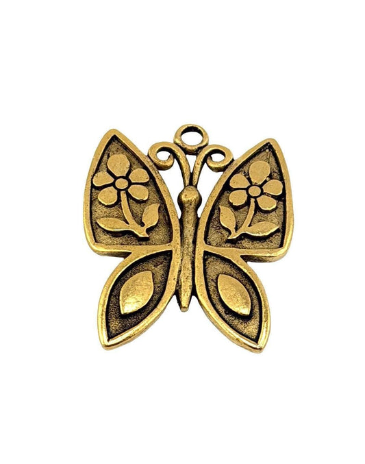 Medium Artisan Butterfly Charm, Antiqued 18k Gold Plated - AG681