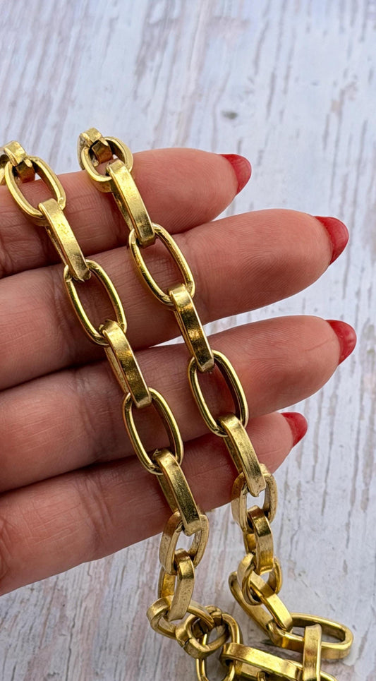 Long Link Paperclip Chain, Antiqued 18k Gold Plated - G101-CH