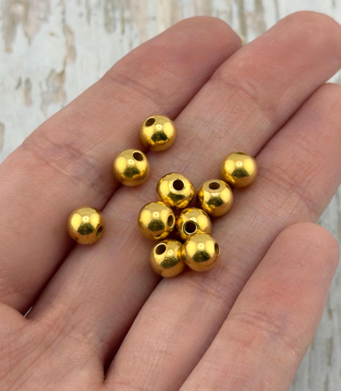 6mm Round Beads (Set of 10), Satin 18k Gold Plated - ST551