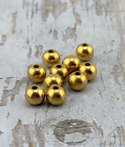 6mm Round Beads (Set of 10), Satin 18k Gold Plated - ST551