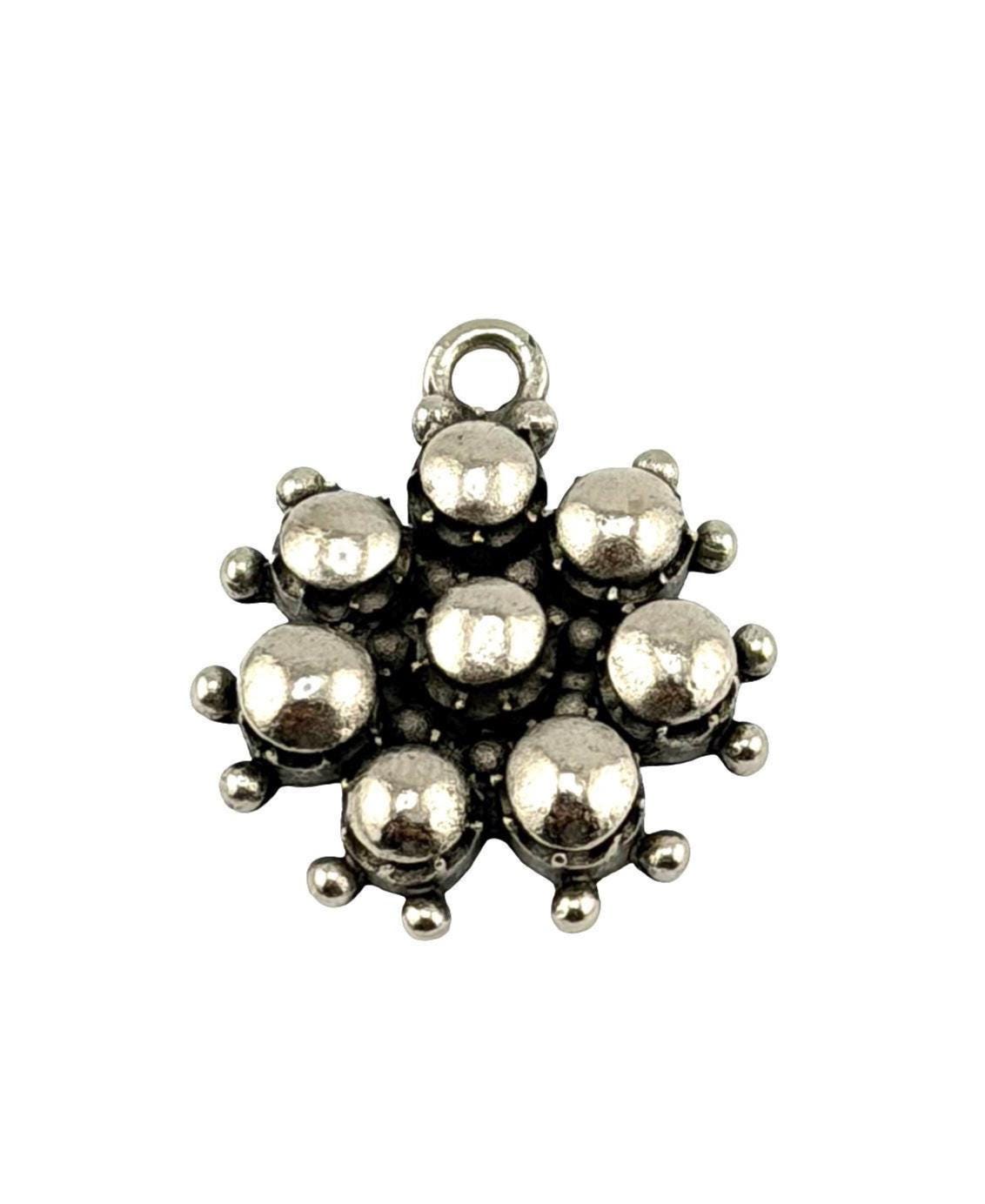 Beaded Flower Charm, Antiqued Pewter - PT676