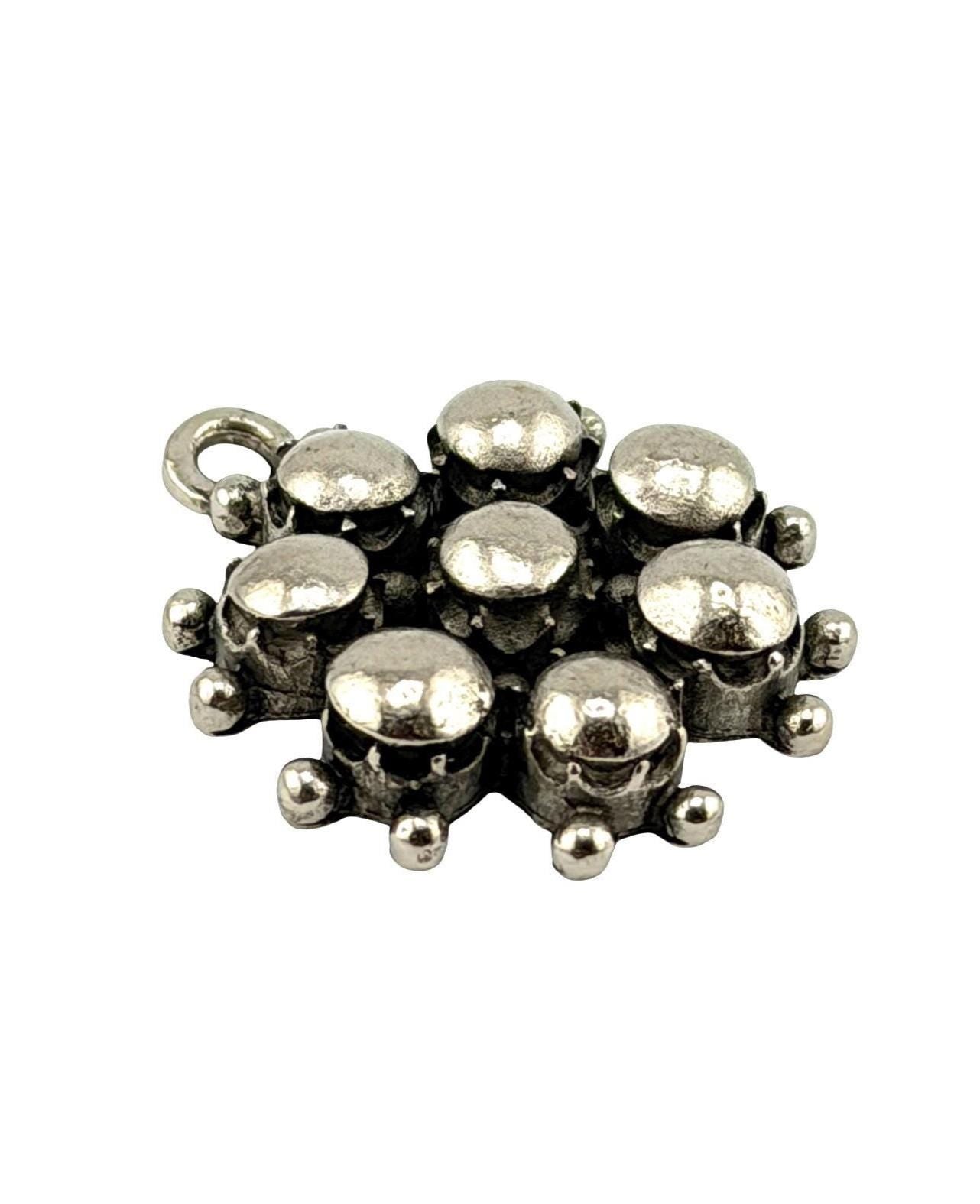 Beaded Flower Charm, Antiqued Pewter - PT676