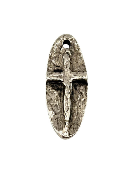 Oval Cross Embossed Charm, Antiqued Pewter - PT487