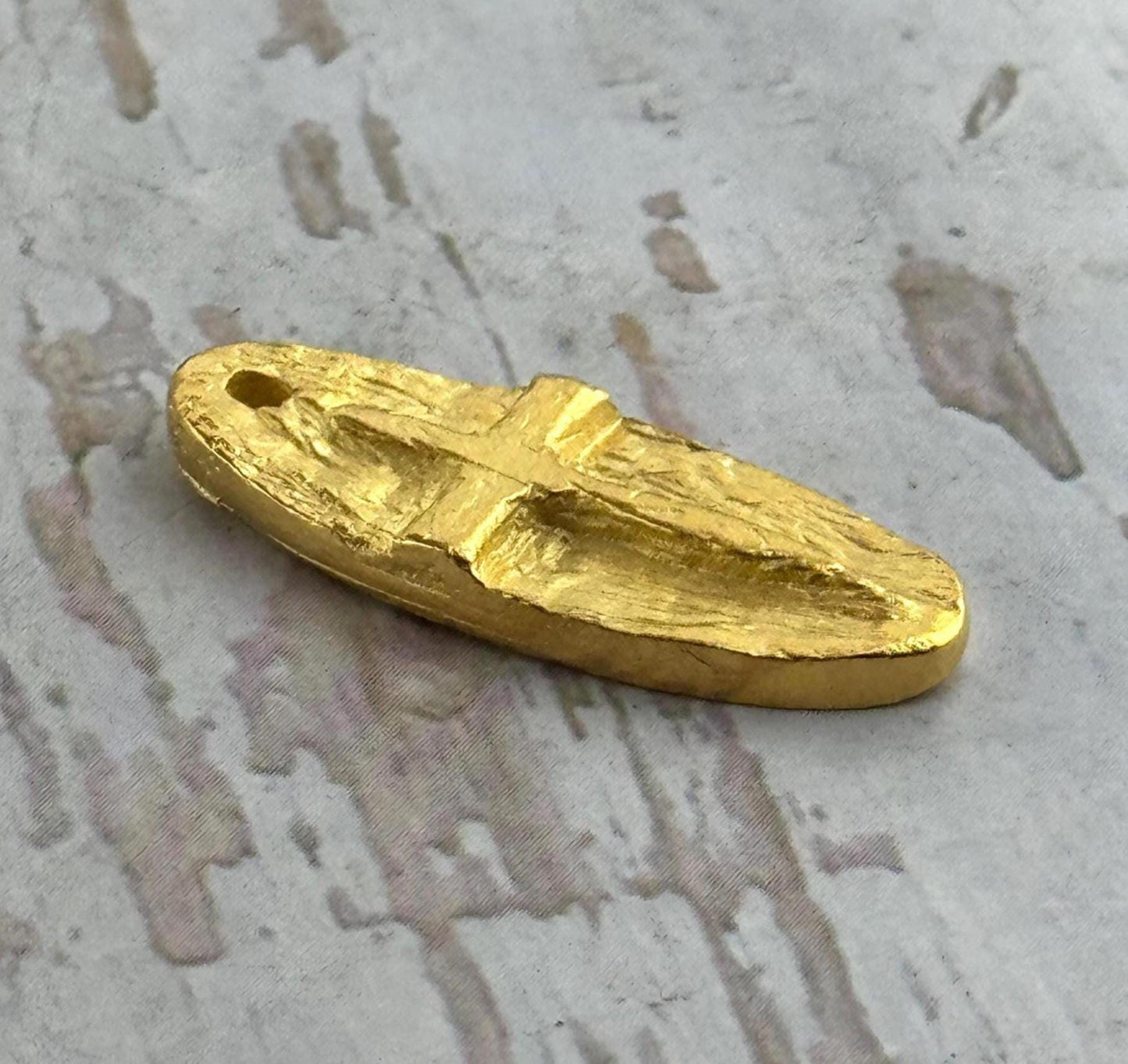 Oval Embossed Cross Charm, Satin 18k Gold Plated - ST307