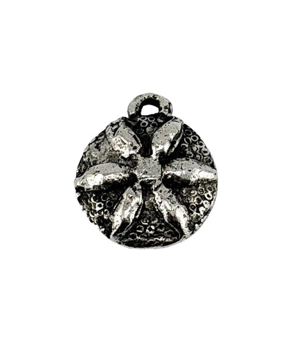 Rustic Round Flower Pendant, Antiqued Pewter - PT489