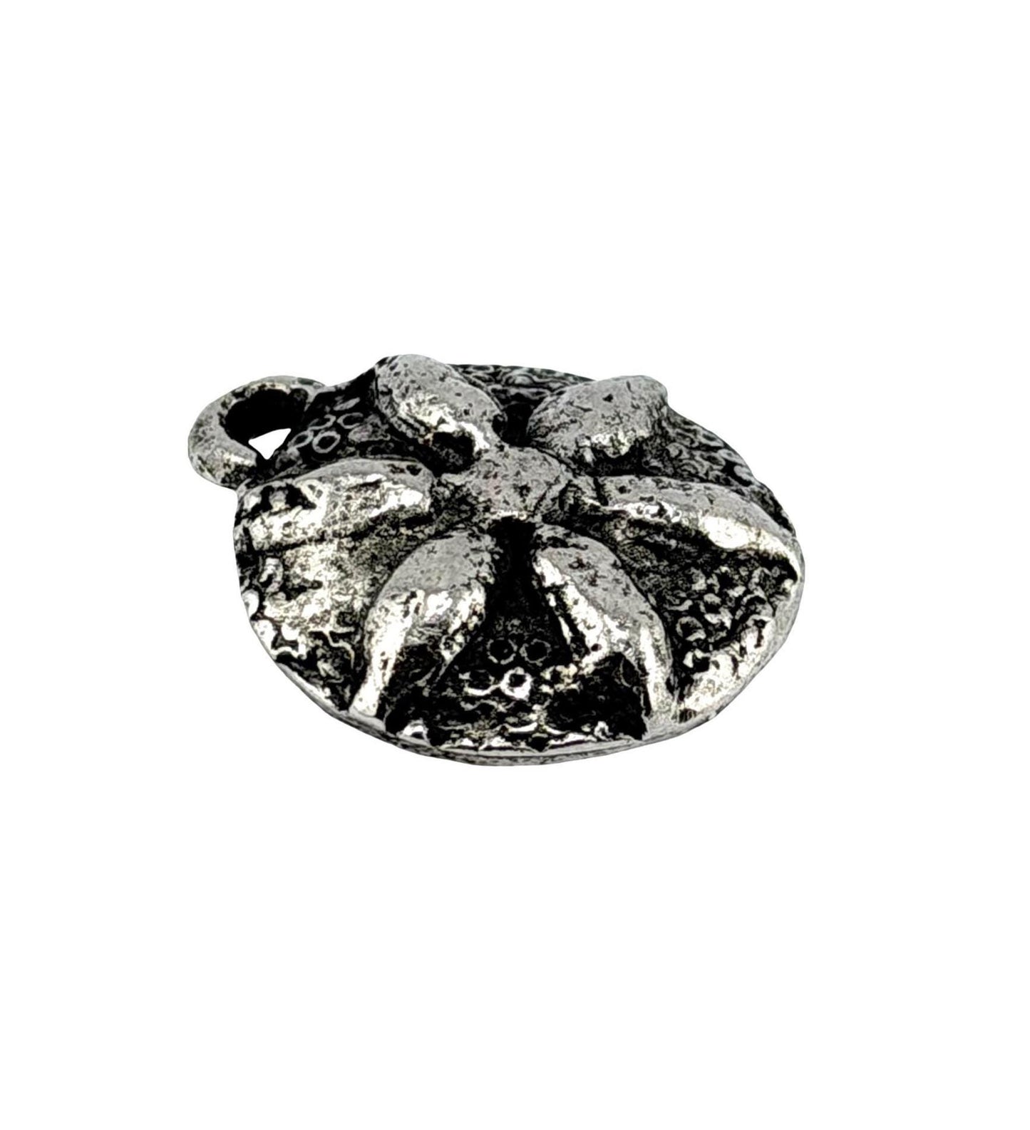 Rustic Round Flower Pendant, Antiqued Pewter - PT489