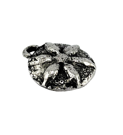 Rustic Round Flower Pendant, Antiqued Pewter - PT489