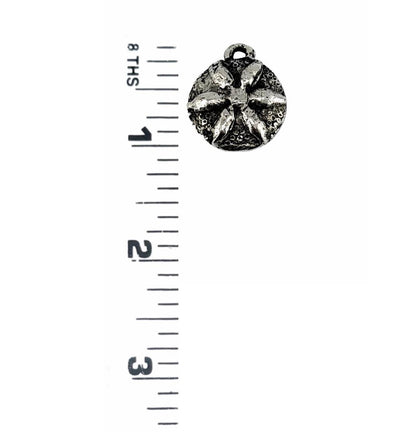 Rustic Round Flower Pendant, Antiqued Pewter - PT489