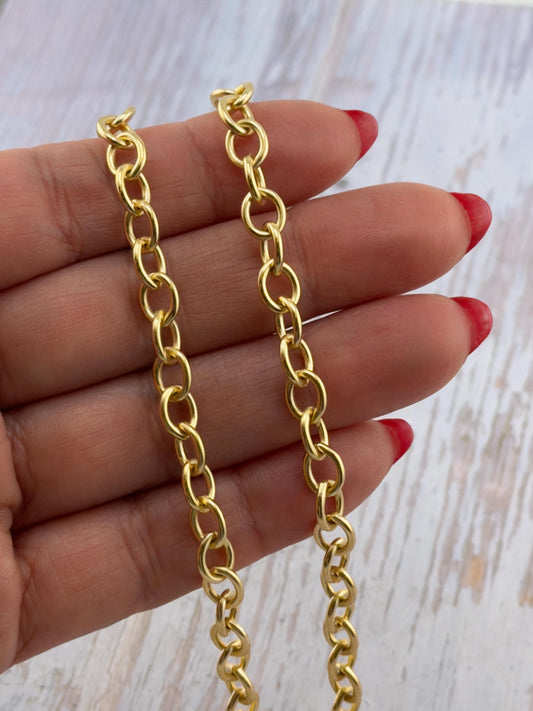 Smooth Medium Oval Cable Chain, Satin 18k Gold Plated Findings - S148-CH