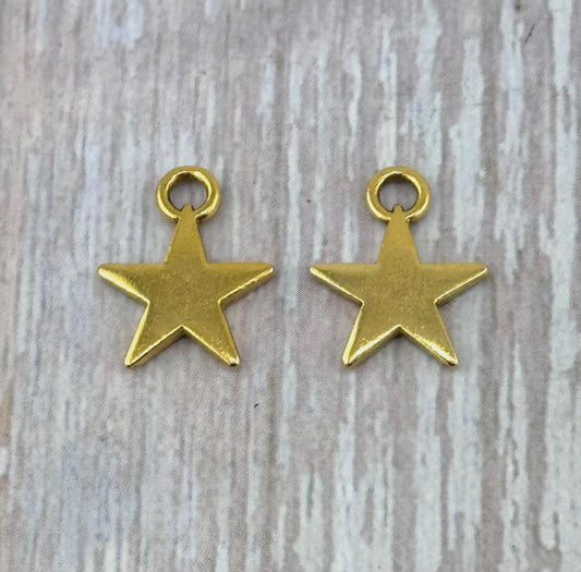 Smooth Star Charms (Set of 2), Antiqued 18k Gold Plated - AG030