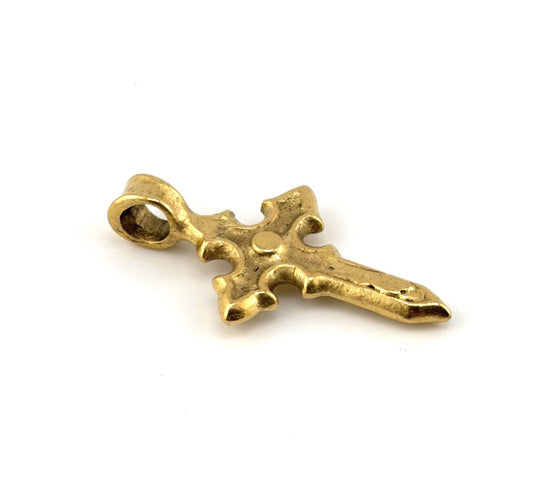 Rustic Embellished Cross Pendant, Antiqued 18k Gold Plated - AG061