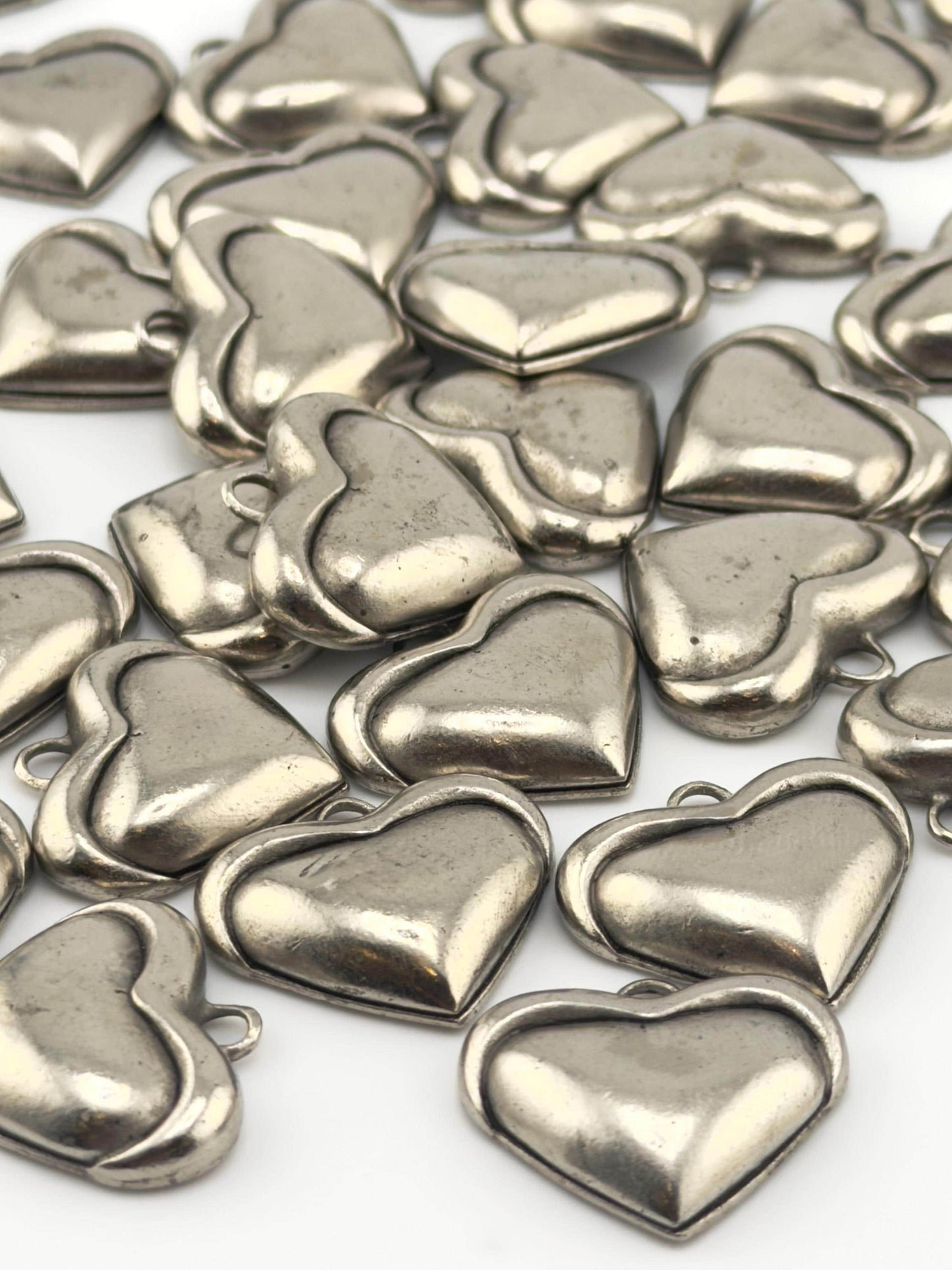 Half-Puffy Heart Charm, Antiqued Pewter - PT652