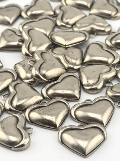 Half-Puffy Heart Charm, Antiqued Pewter - PT652