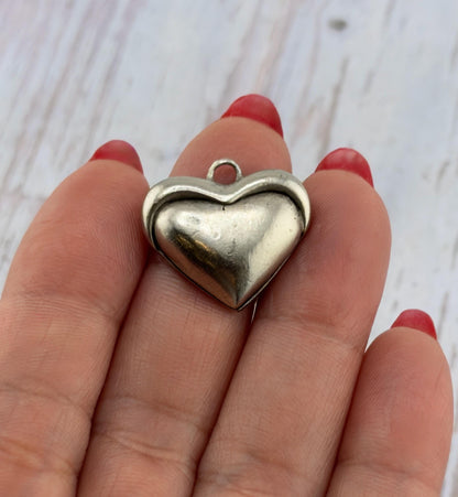 Half-Puffy Heart Charm, Antiqued Pewter - PT652