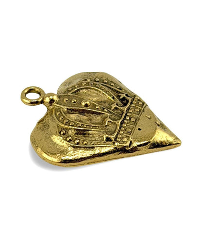 Pendentif Cœur et Couronne d'Inspiration Vintage, Plaqué Or 18 carats Vieilli - AG055