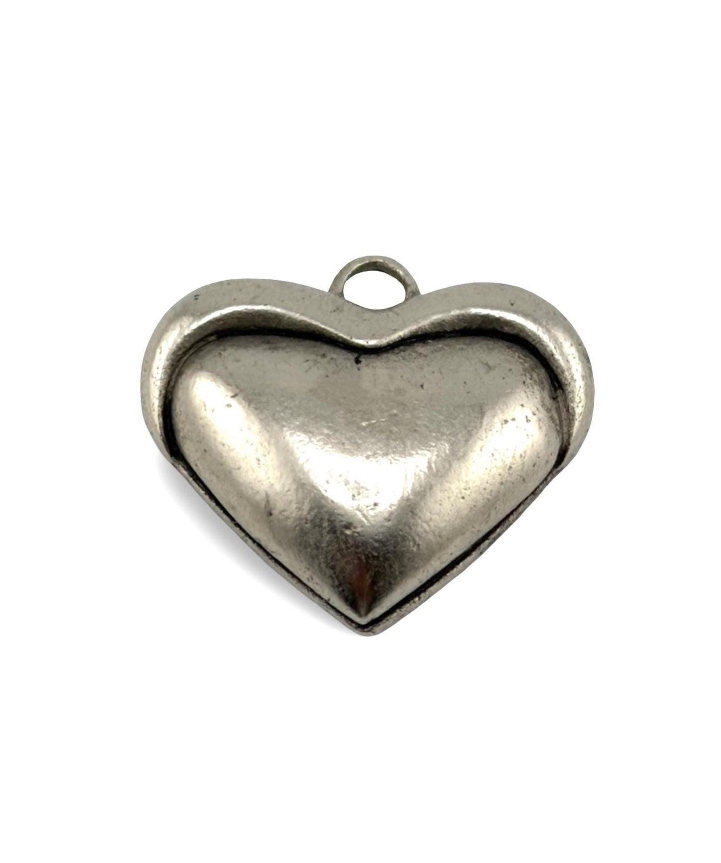 Half-Puffy Heart Charm, Antiqued Pewter - PT652