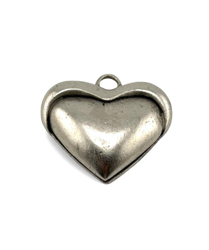 Half-Puffy Heart Charm, Antiqued Pewter - PT652