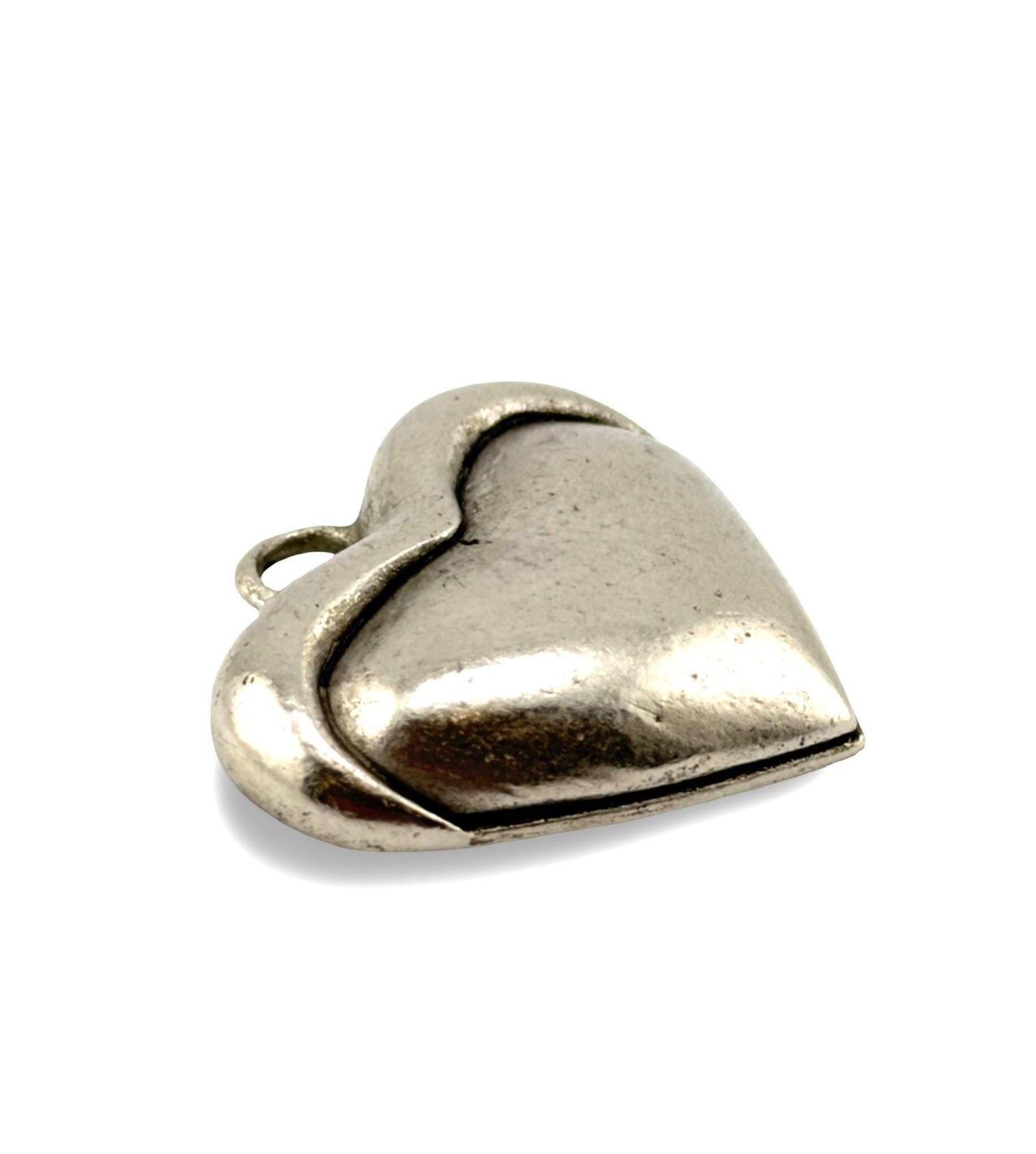 Half-Puffy Heart Charm, Antiqued Pewter - PT652