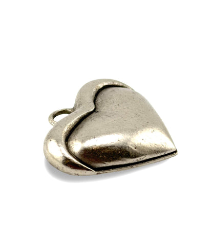 Half-Puffy Heart Charm, Antiqued Pewter - PT652