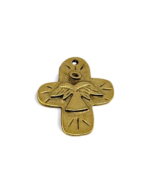 Dije de Cruz de Ángel Afligido, Chapado en Oro de 18k Envejecido - AG076