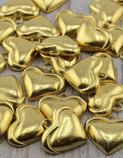 Half-Puffy Heart Charm, Satin 18k Gold Plated - ST664