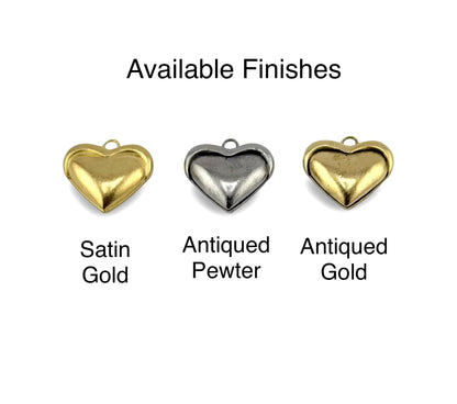 Half-Puffy Heart Charm, Satin 18k Gold Plated - ST664
