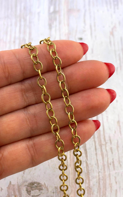Dainty Oval Cable Chain, Antiqued 18k Gold Plated - G108-CH