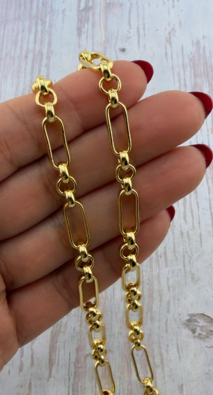 Large Irregular Link Chain, Shiny 18k Gold Plated