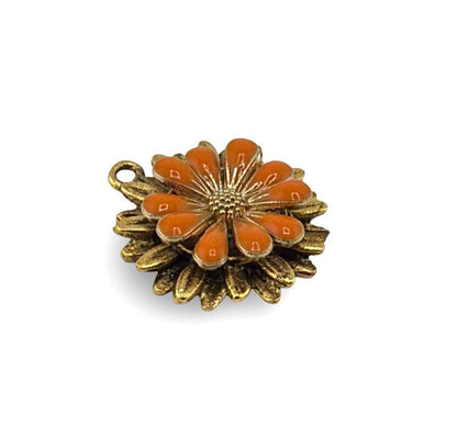 Sunset Orange Flower Charm, Antiqued 18k Gold Plated - AG576