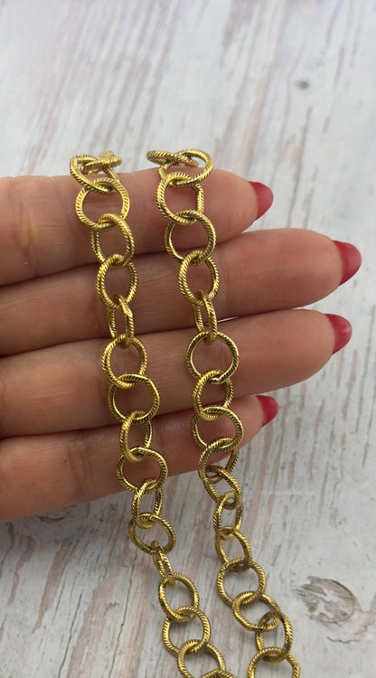 Chaîne Câble Ronde Texturée 10mm, Plaqué Or 18k Vieilli - G102-CH