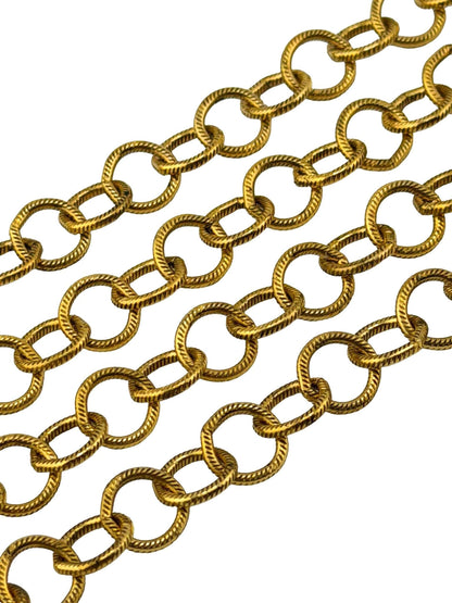Chaîne Câble Ronde Texturée 10mm, Plaqué Or 18k Vieilli - G102-CH