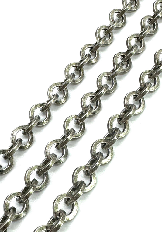 Flat Link Oval Cable Chain, Antiqued Pewter Plated - P035-CH