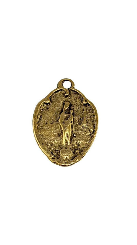 Small Mother Mary Medallion, Antiqued 18k Gold Plated - AG073