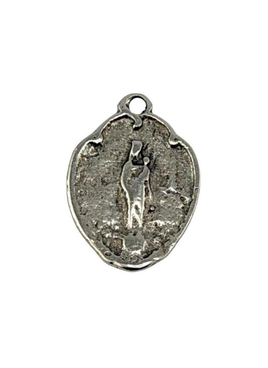 Distressed Mother Mary Medallion, Antiqued Pewter - PT433