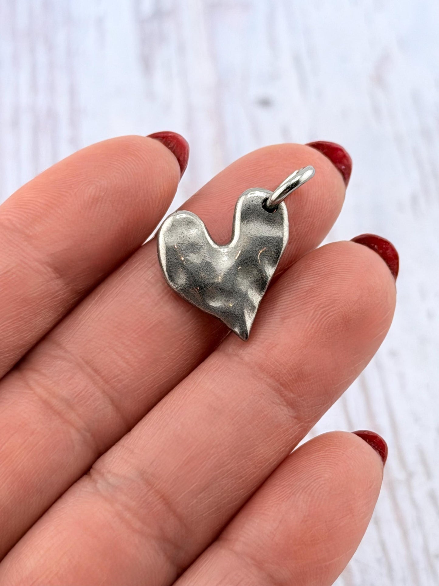 Heart Charm with Jump-Ring, Stainless Steel - SS049