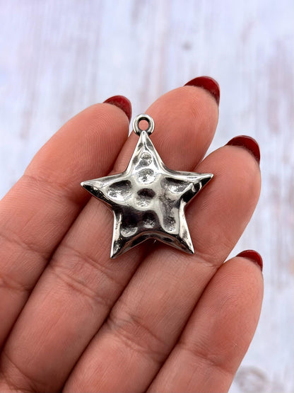 Chunky Silver Star Charm,Stainless Steel - SS037