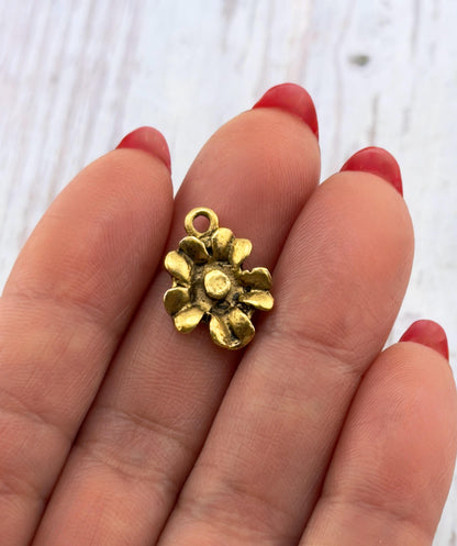 Small Modern Flower Charm, Antiqued 18k Gold Plated - AG041