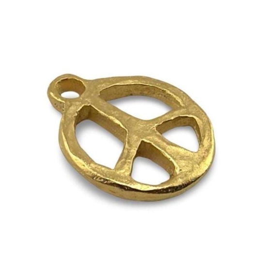 Hammered Peace Sign Charm, Satin 18k Gold Plated - ST310