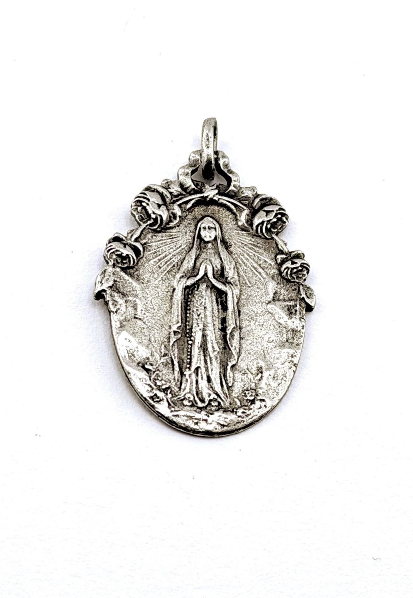 Double-Sided Mary Christian Medal, Antiqued Pewter - PT386