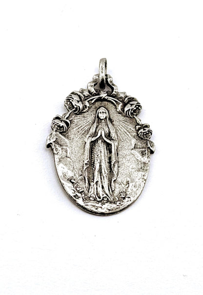 Double-Sided Mary Christian Medal, Antiqued Pewter - PT386