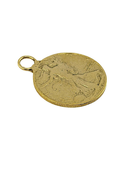 Walking Liberty Half Dollar Replica Charm, Antiqued 18k Gold Plated - AG059