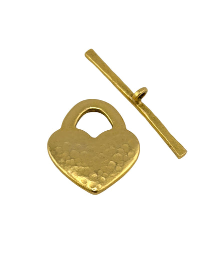 Hammered Heart Toggle Clasp, Antiqued 18k Gold Plated - AG047