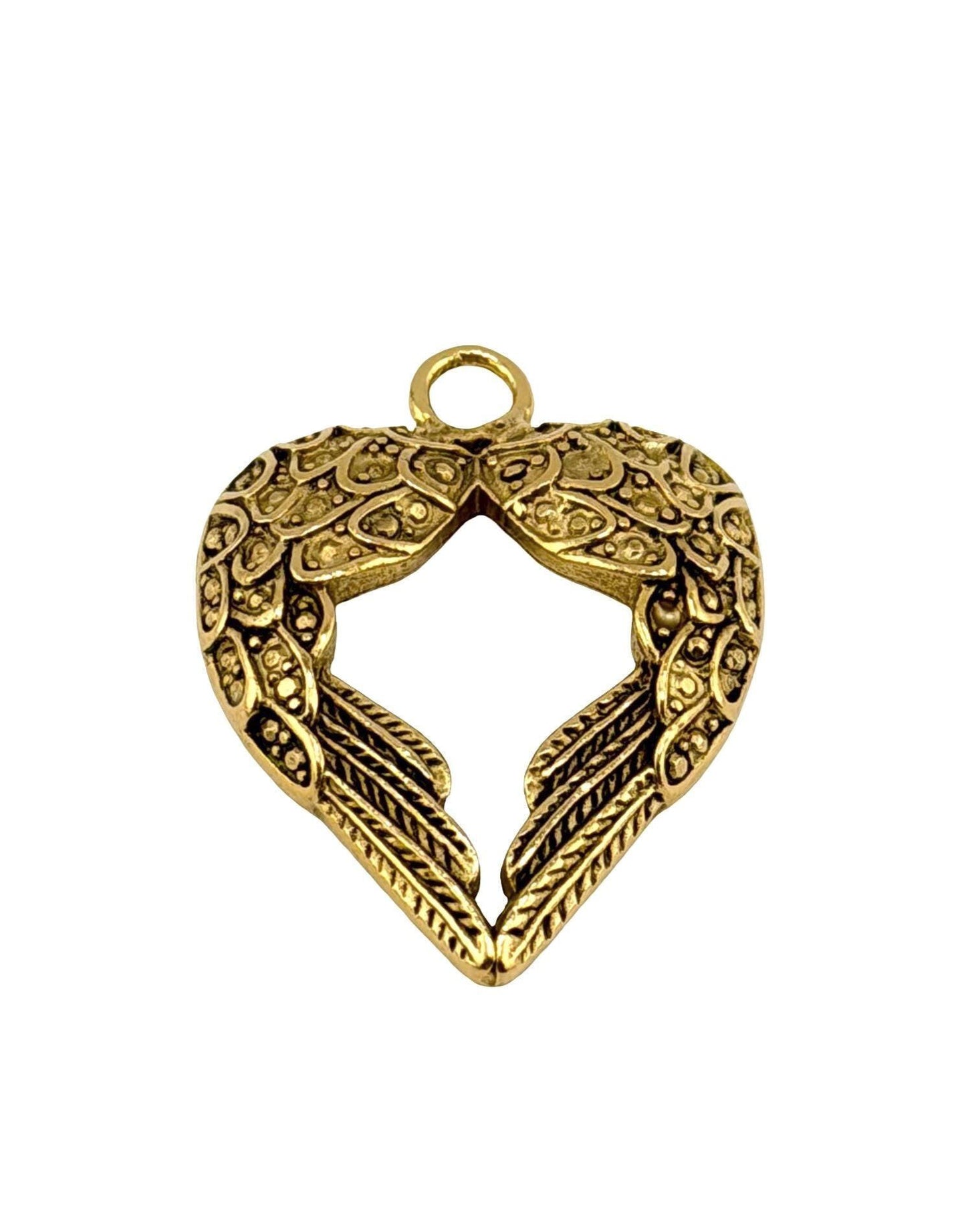 Dije de corazón con alas de ángel, chapado en oro de 18k envejecido - AG057