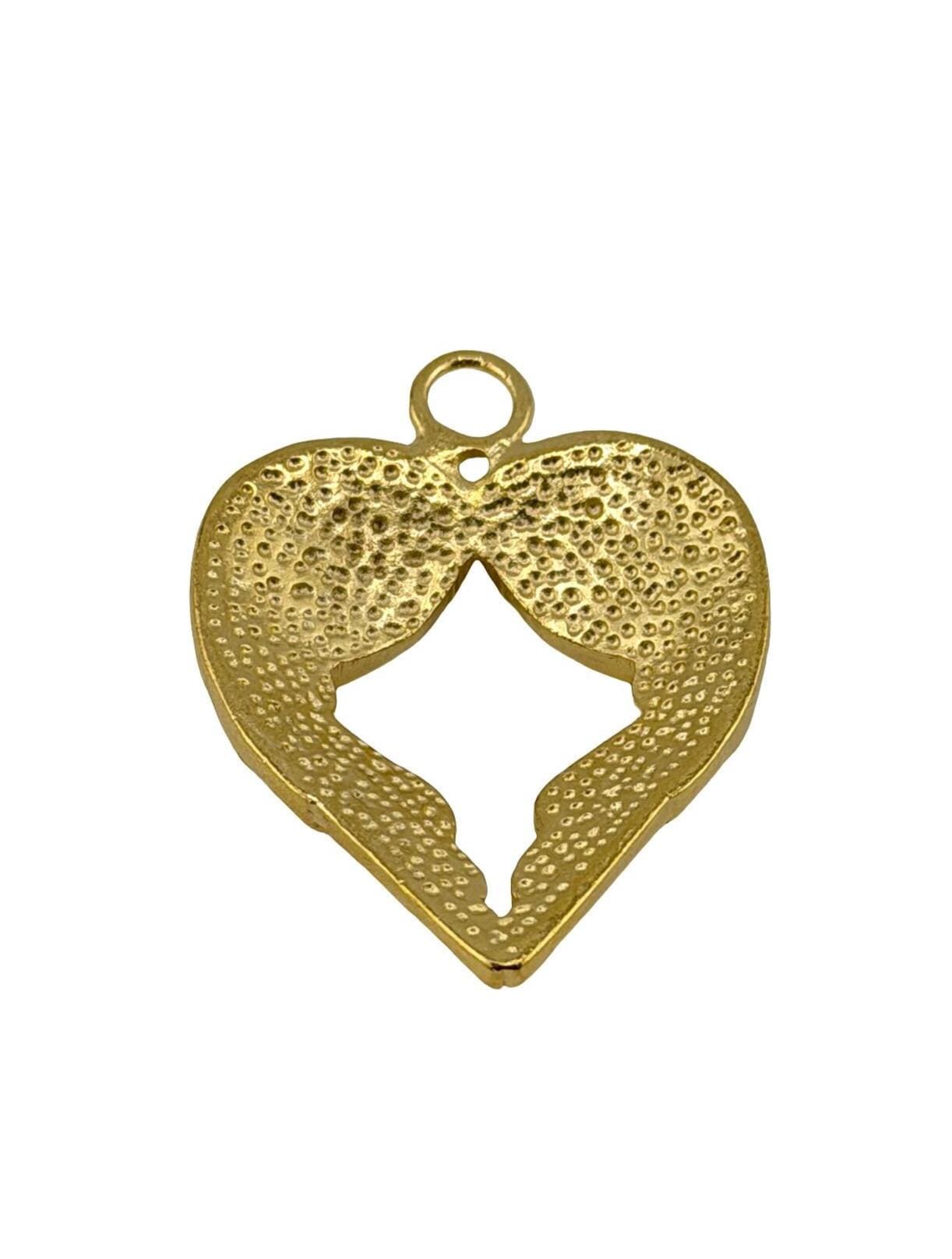 Angel Wing Heart Charm, Satin 18k Gold Plated - ST237
