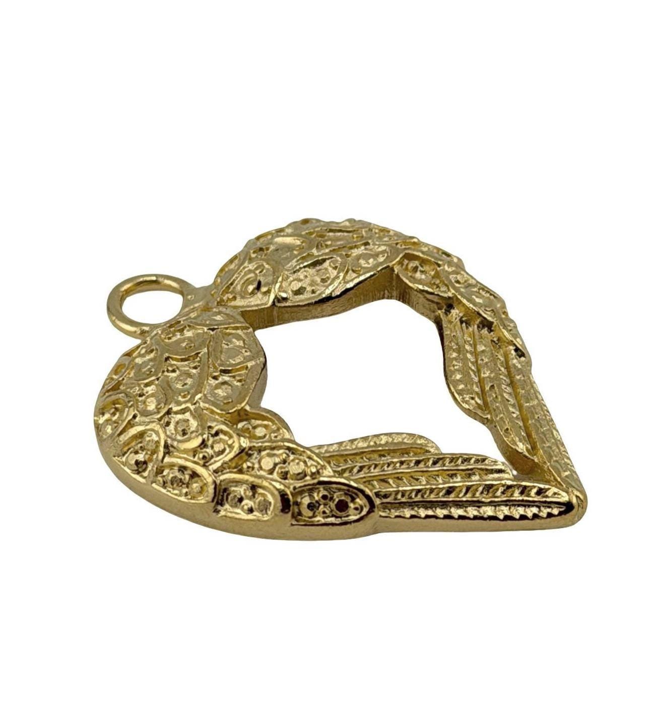 Angel Wing Heart Charm, Satin 18k Gold Plated - ST237